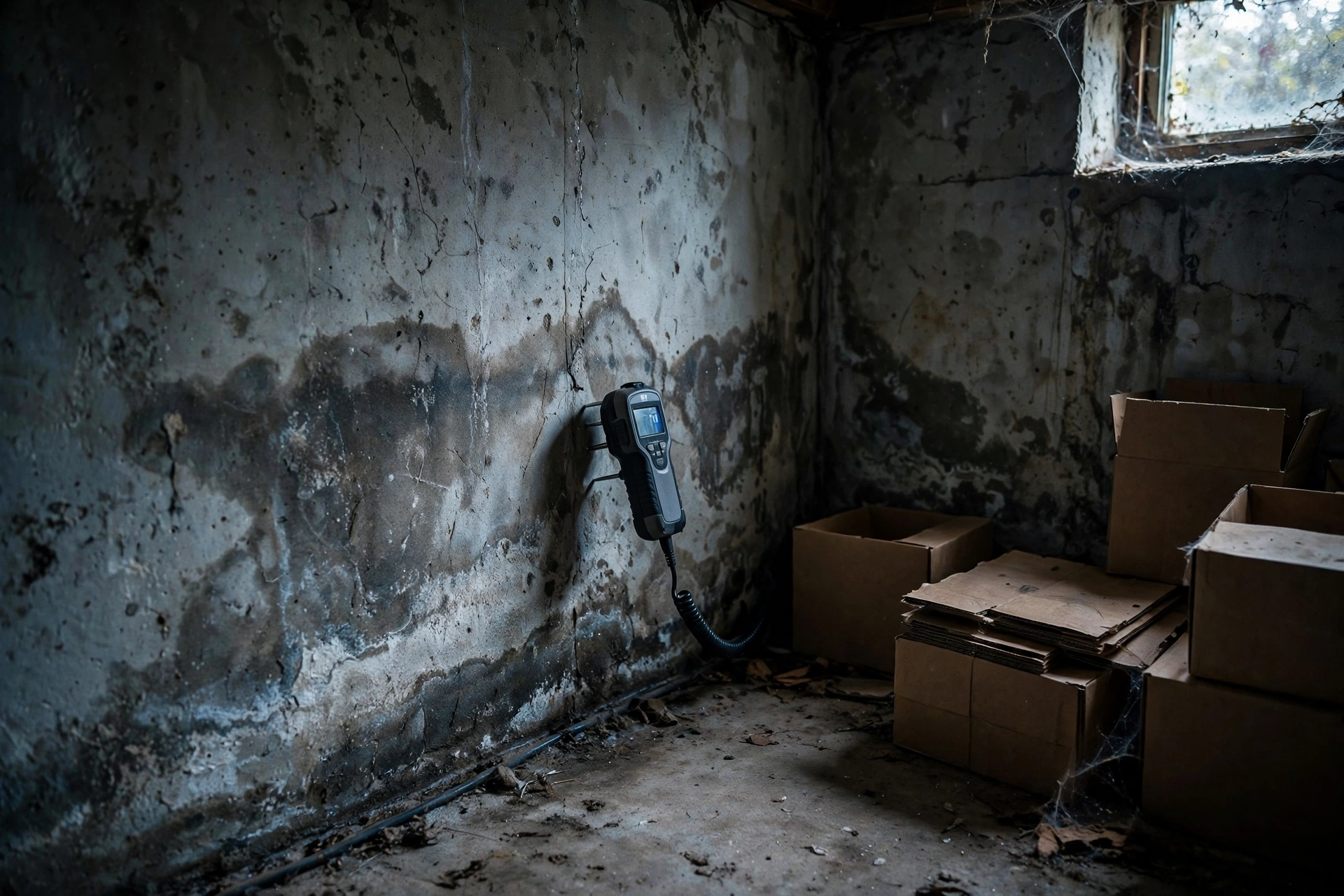 Homeowner checking near a baseboard vent while searching a room for hidden mold causing a musty smell.