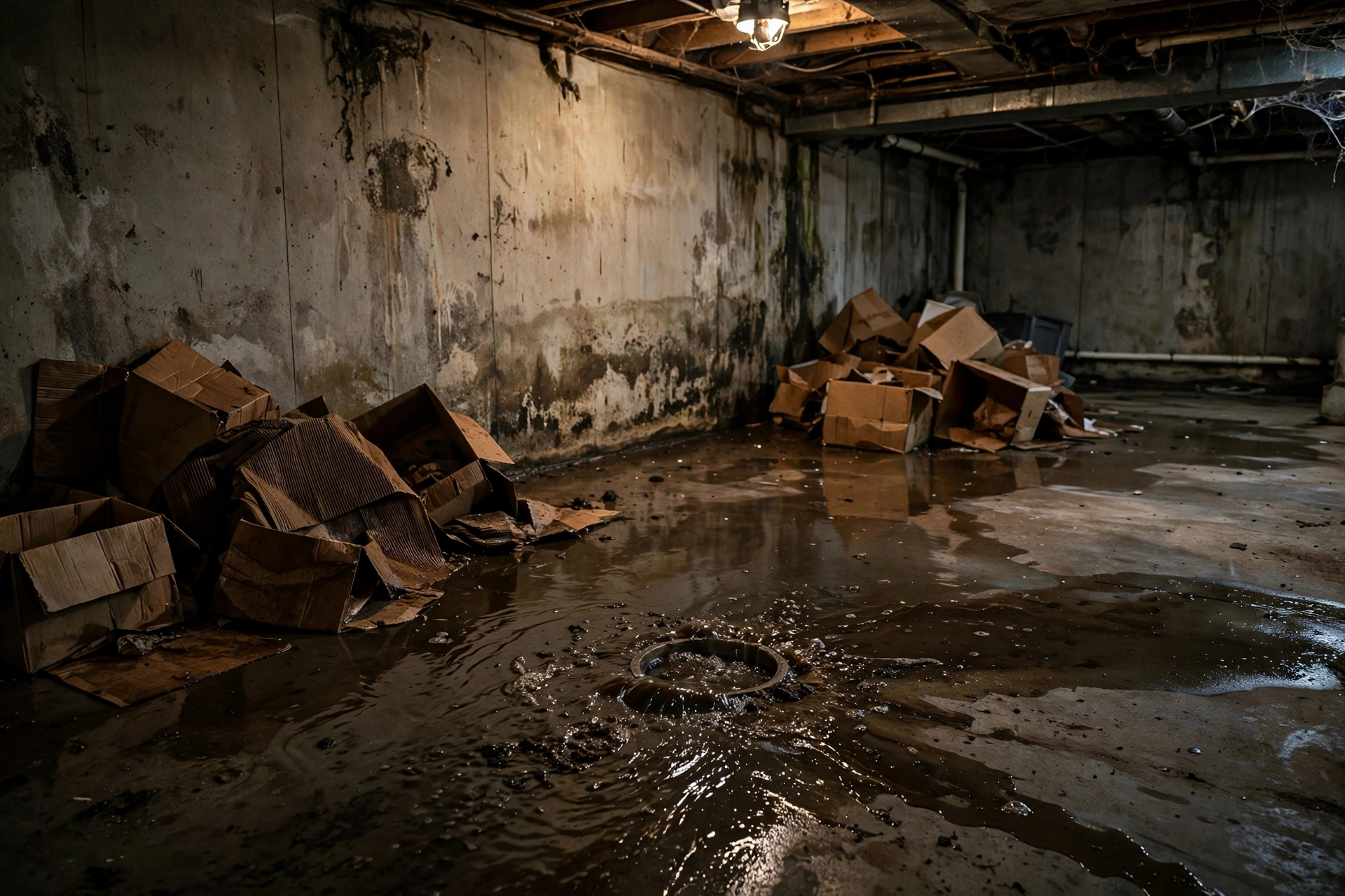 Sewage water backing up through a basement floor drain, illustrating why sewer backup insurance endorsements matter.